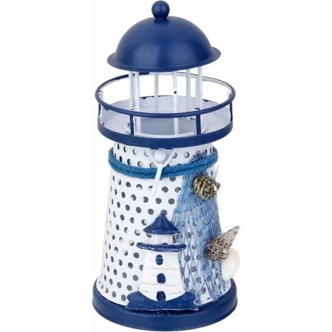 13.5cm Hand-Painted Lighthouse Iron Model Candle Holder Beach Theme Decoration - Lighthouse (1/4)