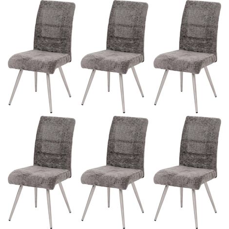 [NON UTILIZZATO] Set di 6 sedie da pranzo HHG-102, poltroncine, acciaio inox spazzolato Stoffa/tessuto ciniglia Oeko-Tex, grigio scuro