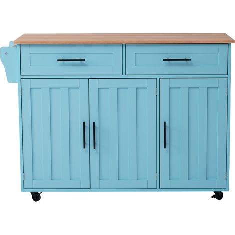 Isla de cocina móvil con almacenaje, MDF azul claro, 129 x 46 x 91,5 cm, MODENUIT (1/5)