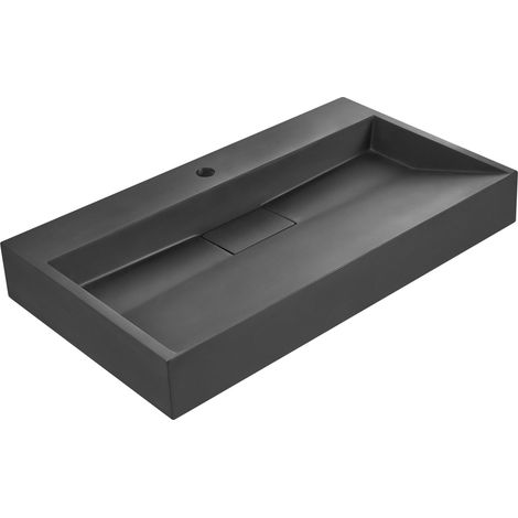 Hängewaschbecken QUENKO 80 x 46 cm Mineralguss Schwarz