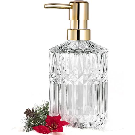 Distributeur de Savon en Verre Transparent avec Pompe en Plastique ABS, distributeurs de Lotion pour Cuisine, Salle de Bain (Cristal) (1/5)