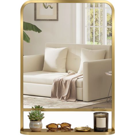 HOMCOM Rectangle Wall Mirror with Shelf 70 x 50 cm, for Living Room, Bedroom (1/5)
