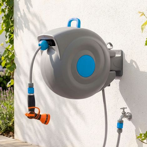 Avvolgitubo da giardino automatico 30 m da parete, pistola 9 getti, 180° (1/5)
