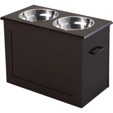 Gamelles Chiens surélevées gamelle Double Chien Chat Porte-gamelles 60 x 30 x 41 cm 2 gamelles 2L Acier INOX incluses Bois Chocolat (1/5)