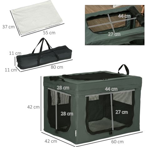 Petite cage de transport pour chien/chat (avec coussin, porte en filet), 60 x 42 x 42 cm, grise (1/5)