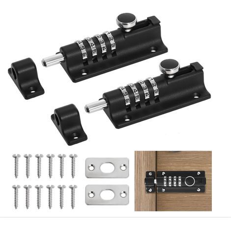 (Noir)Loquet de Verrouillage à Combinaison 2 Pièces, Verrou de Porte Combinaison à 4 Chiffres, 120mm Verrou de Porte à Code pour Hangar/Jardin/Garage/Coffre