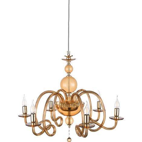 Lampadario a sospensione D75 cm VIVALDI a 6 luci in vetro lavorato a mano AMBRA (1/2)