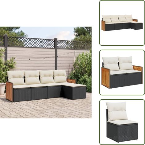 5-tlg. Garten-Sofagarnitur mit Kissen Schwarz Poly Rattan - Gartensorte - Gartenmöbelset - Lounge Möbel - Rattan Gartenmöbel - Gartenlounge (1/5)