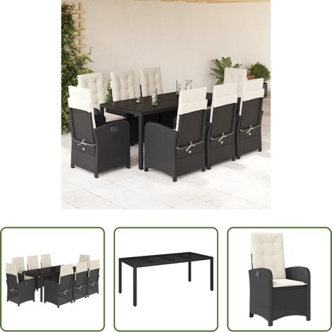 vidaXL Gartenessgruppe -  9-tlg. Garten-Essgruppe mit Kissen Schwarz Poly Rattan (1/5)
