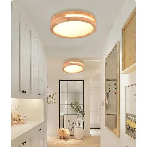Yowei 2pcs Moderne Plafonnier LED,Plafonnier en Bois Rond Blanc Chaud Lampe de Plafonde Industriel pour Salon Chambre,4500K,Ø30cm (1/4)