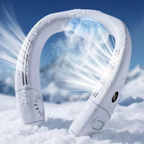 Ventilatore portatile, ventilatore portatile con batteria da 8000 mAh, bianco, senza pale, rinfrescante per il collo, ricaricabile, alimentato da una batteria da 8000 mAh (1/5)