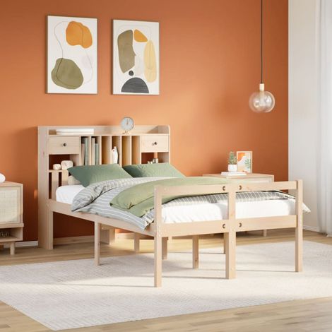 Lit bibliothèque sans matelas 135x190 cm bois de pin massif