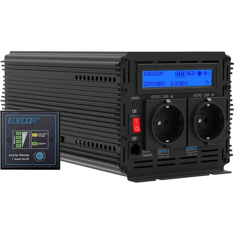 Inverter 2000w convertisseur de tension 24v 230v onduleur sinusoïdal modifié 24v 220v LCD avec télécommande et deux ports USB (1/5)