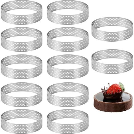 Tart Moulds, 12 Pieces Dessert Circles, 10 cm Cake Circles, Dessert Mousse Circle with Holes, for Making Biscuits, Donuts and Cake Baking Dishes (1/5)