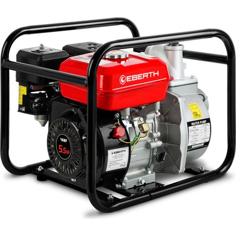Eberth – Pompe à eau thermique 5,5 CV essence – Débit 30.000 l/h – Hauteur de refoulement 30m – Raccord 2" pour pompage efficace