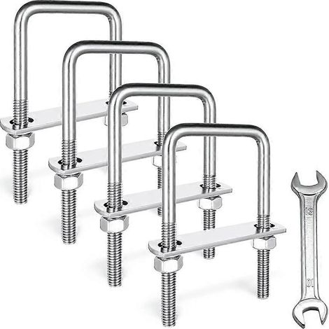 Lot de 4 boulons en U carrés M8, boulons en U de 5 cm de large, boulons en U carrés en acier inoxydable 304, avec écrous, plaque de boulon et rondelles (1/5)