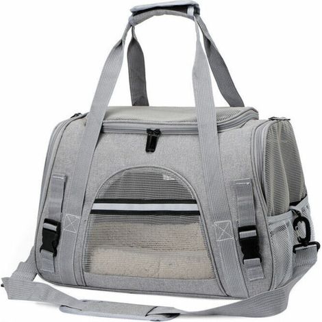 Sac de transport pour chat, cage pour chien pliable et respirante avec sangles réglables, sac de transport pour chaton, chiot, lapin, gris