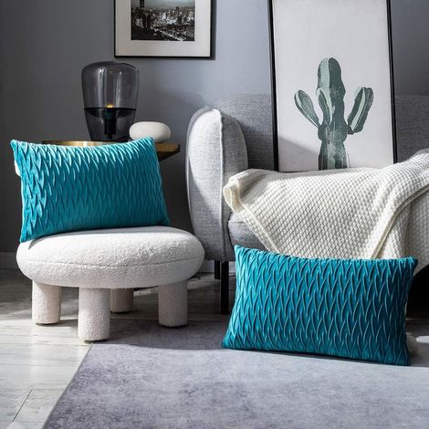 Housses Coussin en Velours 30x50cm pour Salon Canapé,Lot de 2 Housses Coussin Carrés de Motif uni Décoration Chambre,Turquoise GROOFOO (1/3)