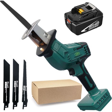 Scie sabre,Scie alternative sans fil, scie à sabre à vitesse variable, 4 lames, pour la coupe de tuyaux en PVC en métal + batterie de 5,5a (pas de chargeur), compatible avec la batterie makita (1/5)