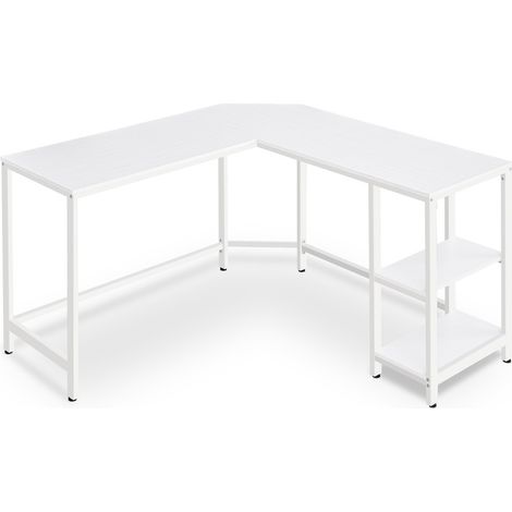 Vasagle – Bureau d'angle en L avec rangement – Étagères amovibles – Coin passe-câbles – Pieds réglables – 138 x 138 x 76 cm – Blanc érable