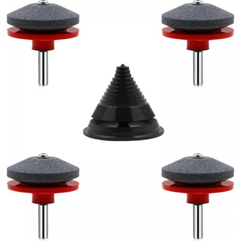 Juego de 4 afiladores de cuchillas para cortacésped, afilador universal para taladro manual con 1 afilador de equilibrio (rojo) (1/5)
