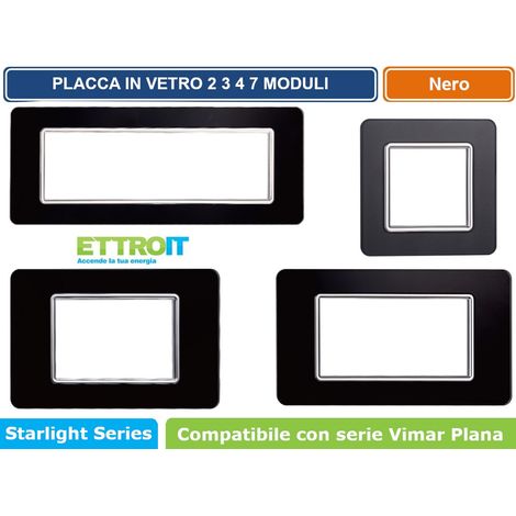 Placca compatibile Vimar Plana 2 moduli vetro colore nero Ettroit EV84202 (1/5)
