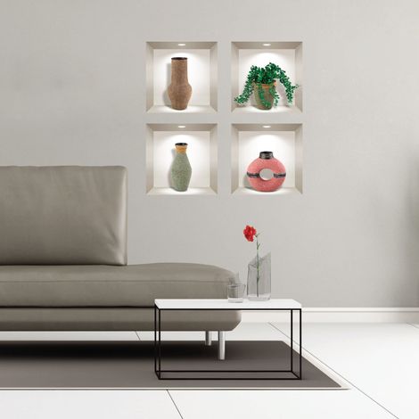 Stickers effet 3D pots africains 60 x 60 cm (1/4)