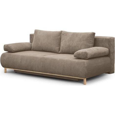 Canapé convertible - 3 places - MIKA - Velours côtelé taupe - Avec coffre de rangement - 192 x 93 x 84 cm (1/5)