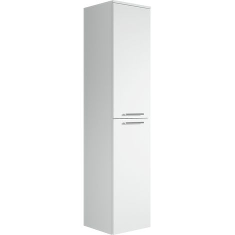 Badplaats – Armoire de salle de bain suspendue Saturnus 35 x 35 x 130 cm – 2 portes battantes – 4 compartiments de rangement – Équerres de fixation incluses