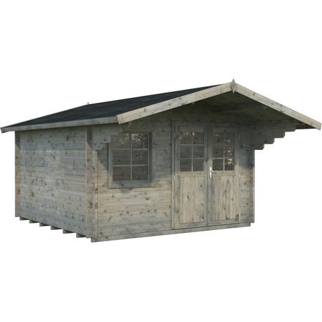 Abri de jardin en bois Sally 12,3 m2 Traité Gris (1/4)