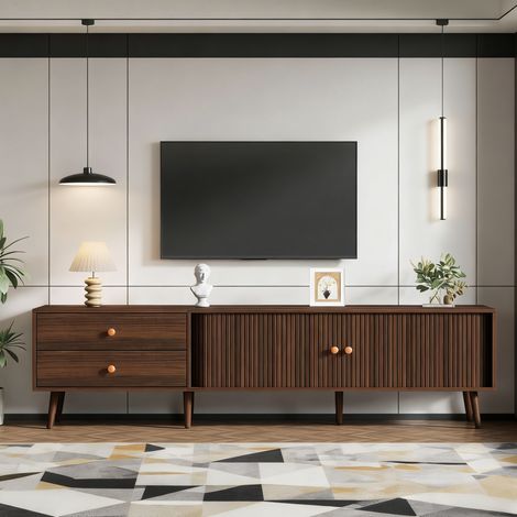 Mobile TV 180x40x46,5 cm in MDF color noce con spazio contenitivo FloraGrace (1/5)