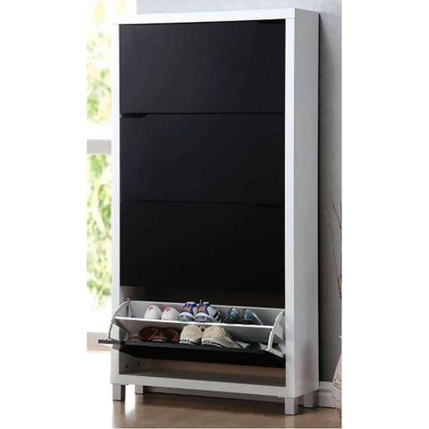 Zapatero 4 puertas kubox acabado blanco/negro, 79 cm(ancho) 155 cm(altura) 24 cm(fondo)
