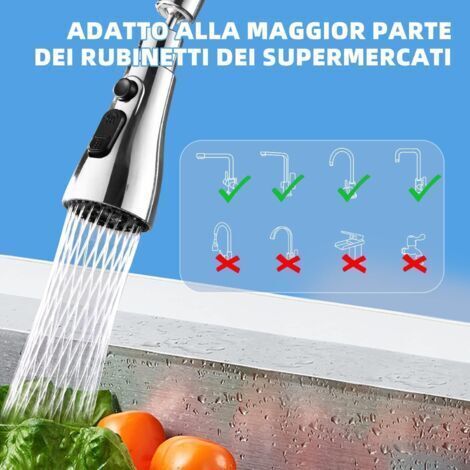 NALOOKAMIC Douchette Evier Cuisine Robinet 360 Degres 3 Modes Embout Avec Aerateur Mitigeur Evier Tete De Robinet Rotative, Adaptateur Robinet Universal (Chrome) (1/4)