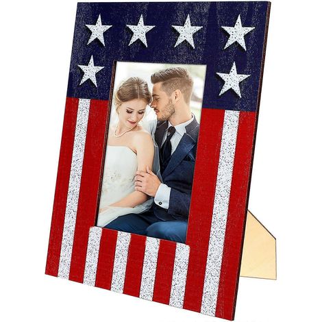 Cadre photo style fête nationale américaine étoiles et rayures cadre en bois rustique présentoir pour photos décoration intérieure (1/5)