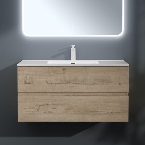 Mai & Mai Badmöbel-Set Waschbeckenunterschrank 100x48x56cm in Eiche Greige 2-Schubladen mit Soft-Close inkl. Mineralguss Waschbecken Aqualis (1/5)