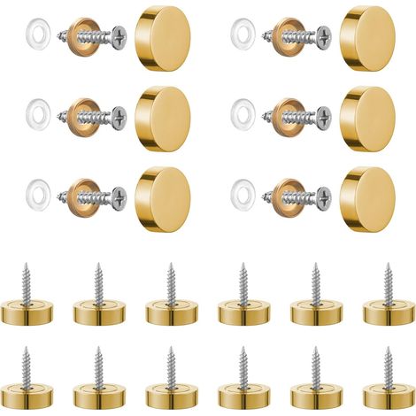 APEX Lot de 20 vis de miroir 14 mm, capuchons acier inoxydable brossé décoratif pour miroirs, tables, plaques de bain, armoires, panneaux en verre (doré) (1/5)