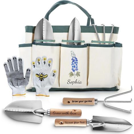 Personalisierte Gartengeräte, Gartensets, Gartengeschenke für Frauen, Gartentaschen mit Geburtsblume und Namen, Gartengeräte, Geschenke (1/5)
