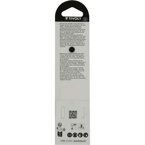 Tivoly • 1 Punta piatta per legno Ø 22 mm, Corpo rinforzato, Doppio rompitruciolo, Attacco Hexa 6,35 mm