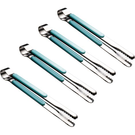 Pince de cuisine en acier inoxydable, pince de service pour la cuisson, pince alimentaire en métal avec poignée ergonomique antidérapante (bleue)