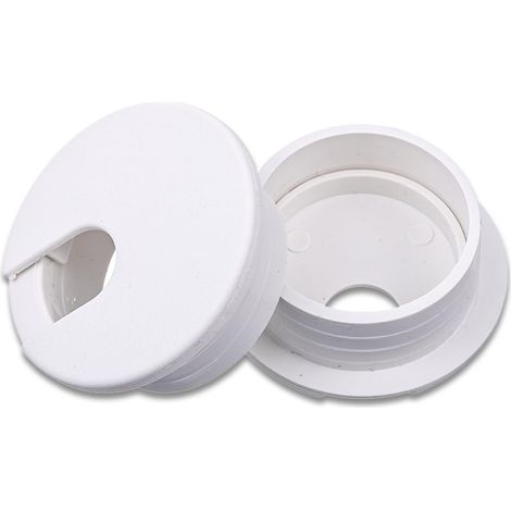Lot de 2 passe-câbles de bureau, 50 mm, passe-câbles blanc, en plastique, pour bureau d'ordinateur, table de travail, table de jeu (1/5)