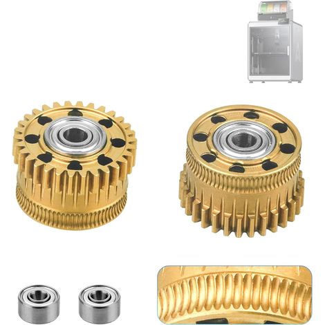 Kit di ingranaggi per estrusore in 2 pezzi per stampanti 3D Creality K2 Plus, kit a doppio ingranaggio, kit di ingranaggi per estrusore interamente in metallo - Oro