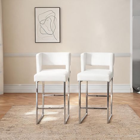 Lot de 2 barhochers design scandinave blanc et métal argenté (1/5)