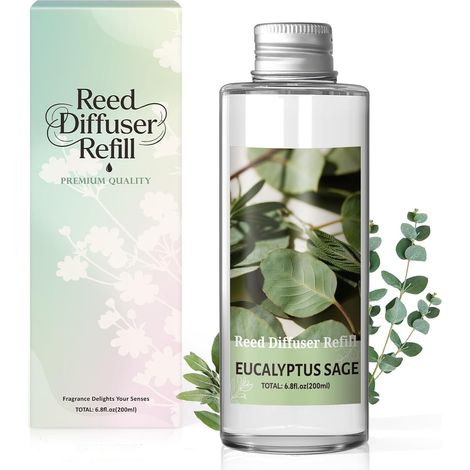 Recharge Diffuseur de Parfum Sauge d'Eucalyptus, Diffuseur de Parfum Batonnets Diffuseur Parfum pour la Chambre, la Salle de Bain, Le Bureau et la Décoration Intérieure (1/5)