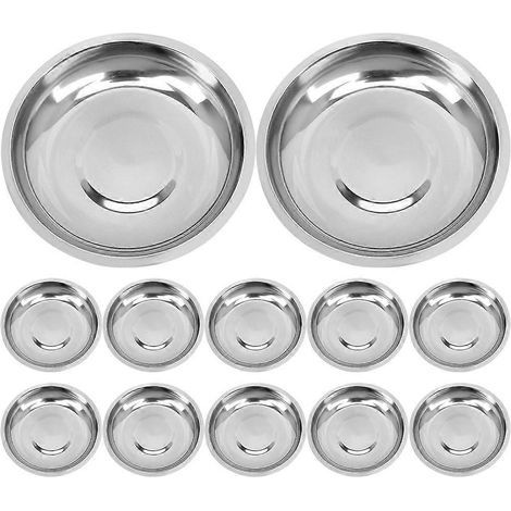 Lot de 12 coupelles à assaisonnement en acier inoxydable, coupelles à sauce, bols à condiments ronds-8.00X8.00X1.50CM-Silver (1/4)