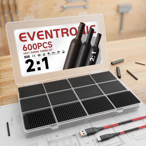 Lot de 600 Gaines Thermorétractables pour Isolation Électrique 12 Tailles, Conception Étanche Idéale pour l'isolation Électrique et Les Connecteurs de Fils (1/5)