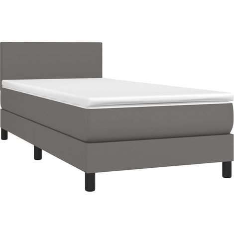 Struttura letto LED con rete a doghe testiera e materasso sintetico grigio 100x200 cm TDL0208603