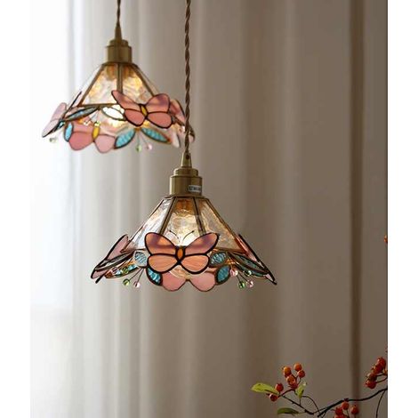 Plafonnier papillon en vitrail de style Tiffany (1/3)