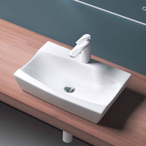 Mai & Mai Lavabo Suspendu Vasque à Poser Blanc Lave Mains Salle de Bain avec Perçage de Robinet sans trop-Plein BR152B (1/5)