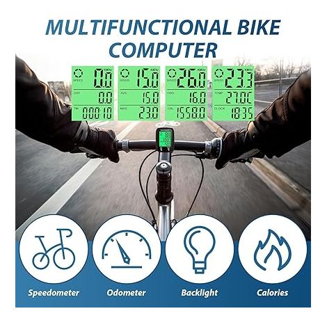 Compteur Vélo 19 Fonctions – LCD Rétroéclairé, IP54 étanche, Grand écran – Vitesse, Distance, Calories – Pile Incluse