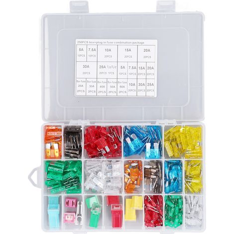 250 pièces fusibles auto haute fréquence lame et boîtier combinés kit assortiment de fusibles pour voiture (1/5)